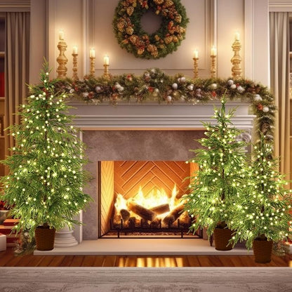 🎄Early Christmas Sale🔥Pre-lit Twinkle Christmas Realistic Artificial Trees with Woven Basket Base